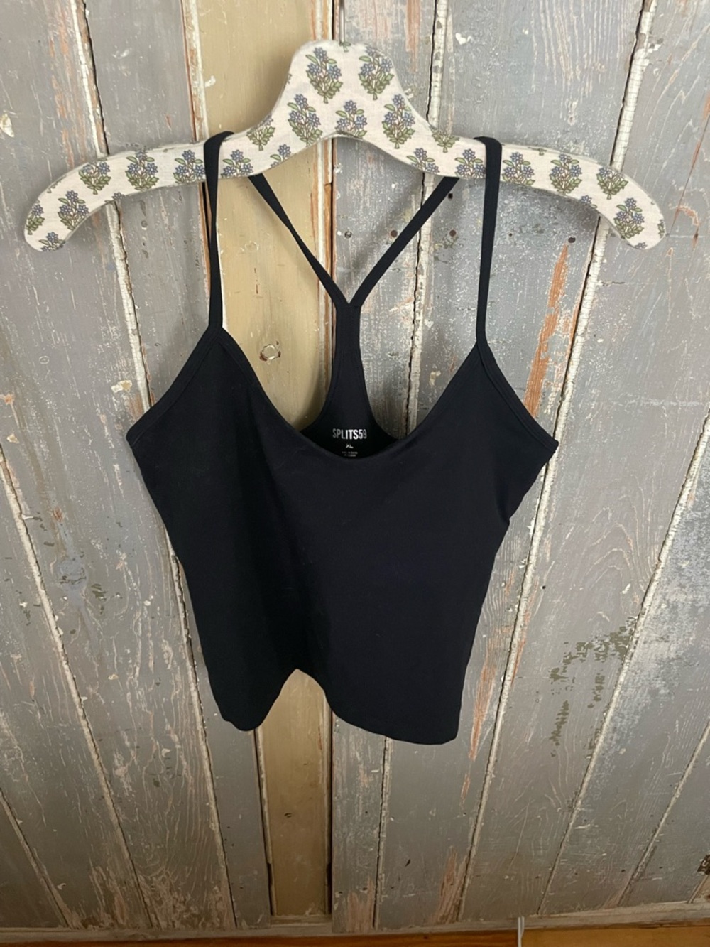 Splits59 Black Ribbed Strappy Camisole Tank